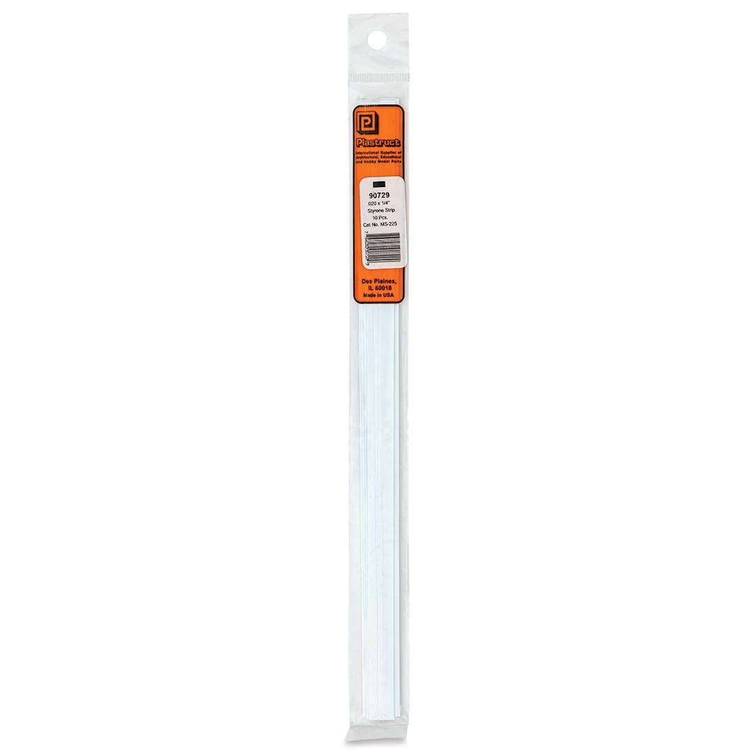 Open in modal - Plastruct Plastic Strip - Pkg of 10, 0.02" H × 0.25" W × 10" L - front of packaging