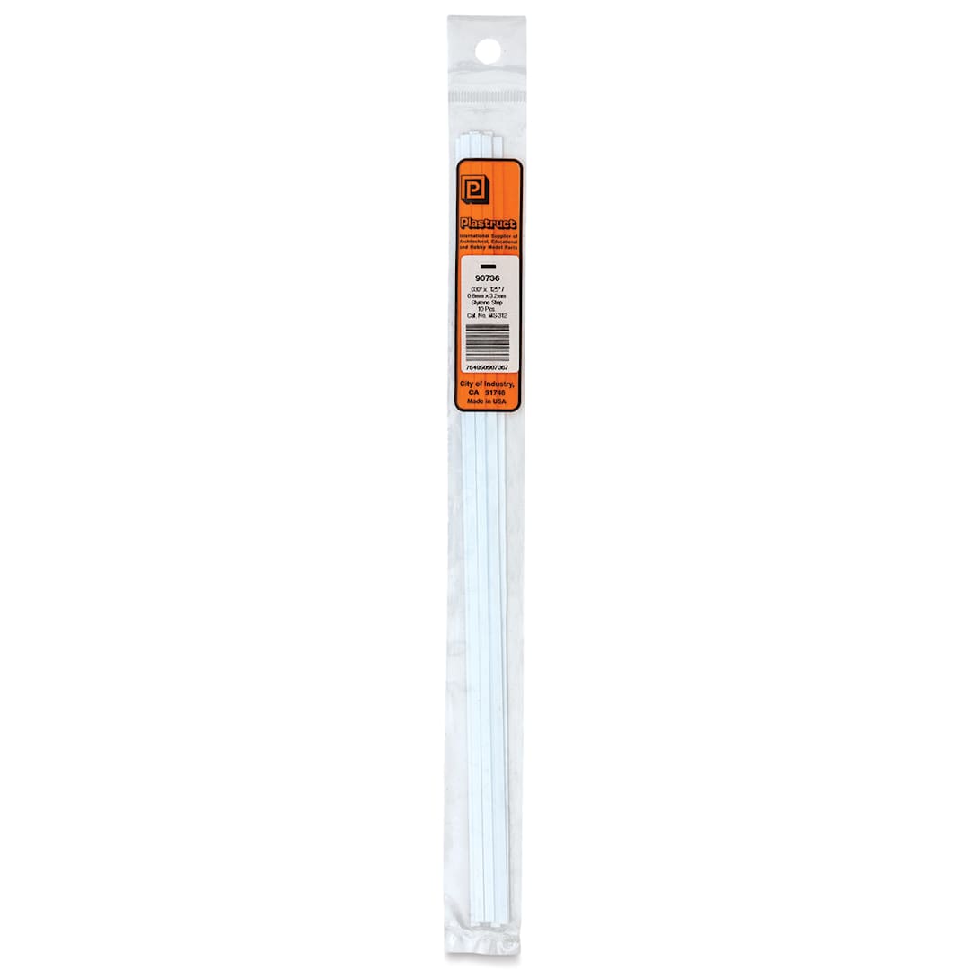 Open in modal - Plastruct Plastic Strip - Pkg of 10, 0.03" H × 0.125" W × 10" L - front of packaging