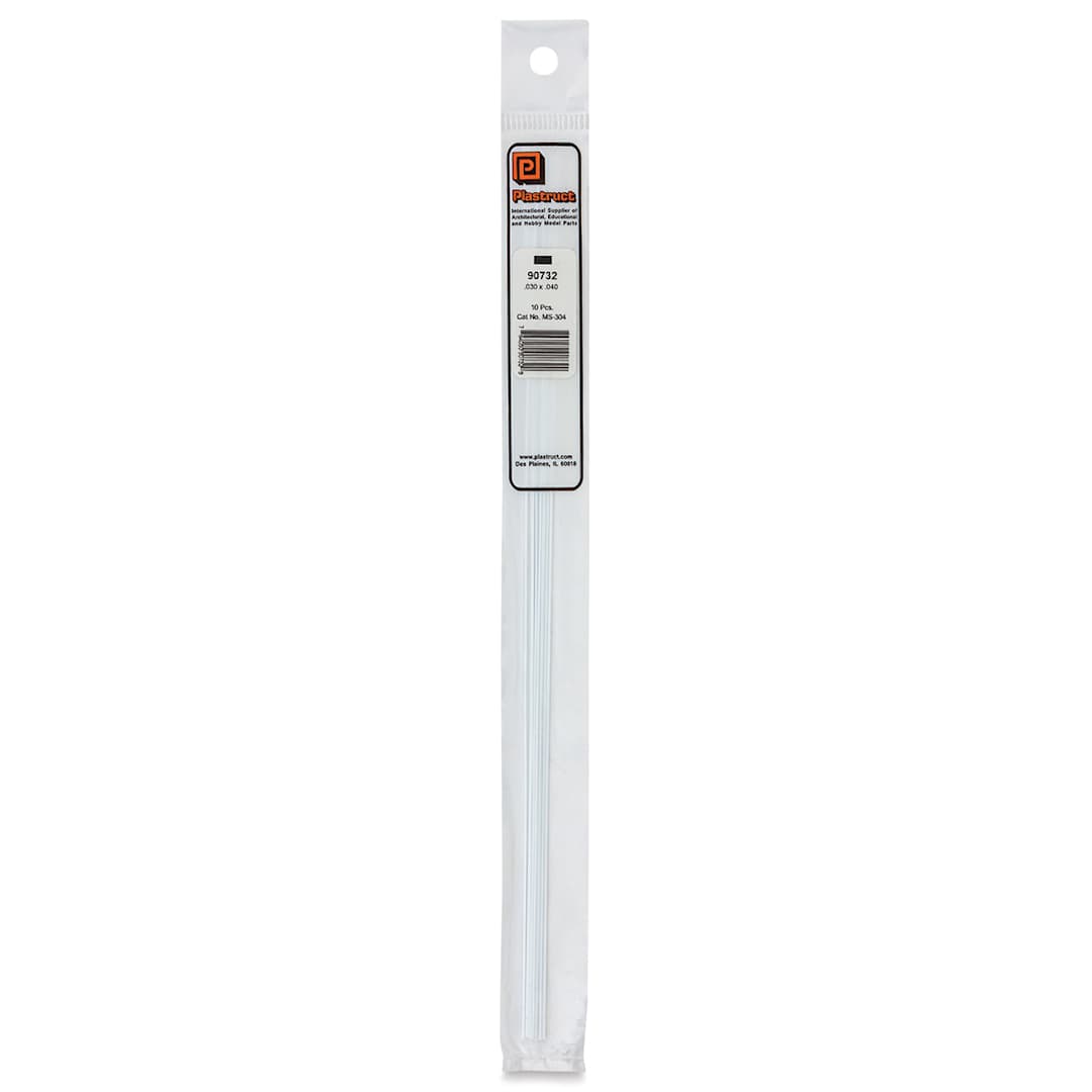 Open in modal - Plastruct Plastic Strip - Pkg of 10, 0.03" H × 0.04" W × 10" L - front of packaging
