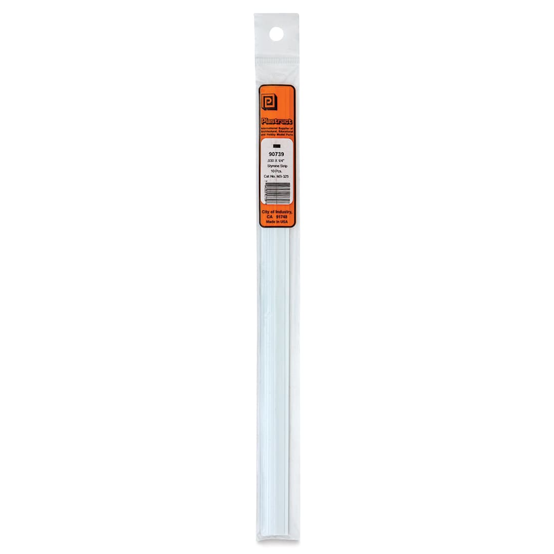 Open in modal - Plastruct Plastic Strip - Pkg of 10, 0.03" H × 0.04" W × 10" L - front of packaging