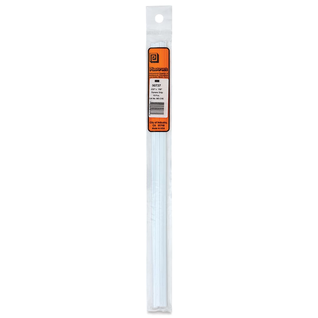 Open in modal - Plastruct Plastic Strip - Pkg of 10, 0.03" H × 0.156" W × 10" L - front of packaging