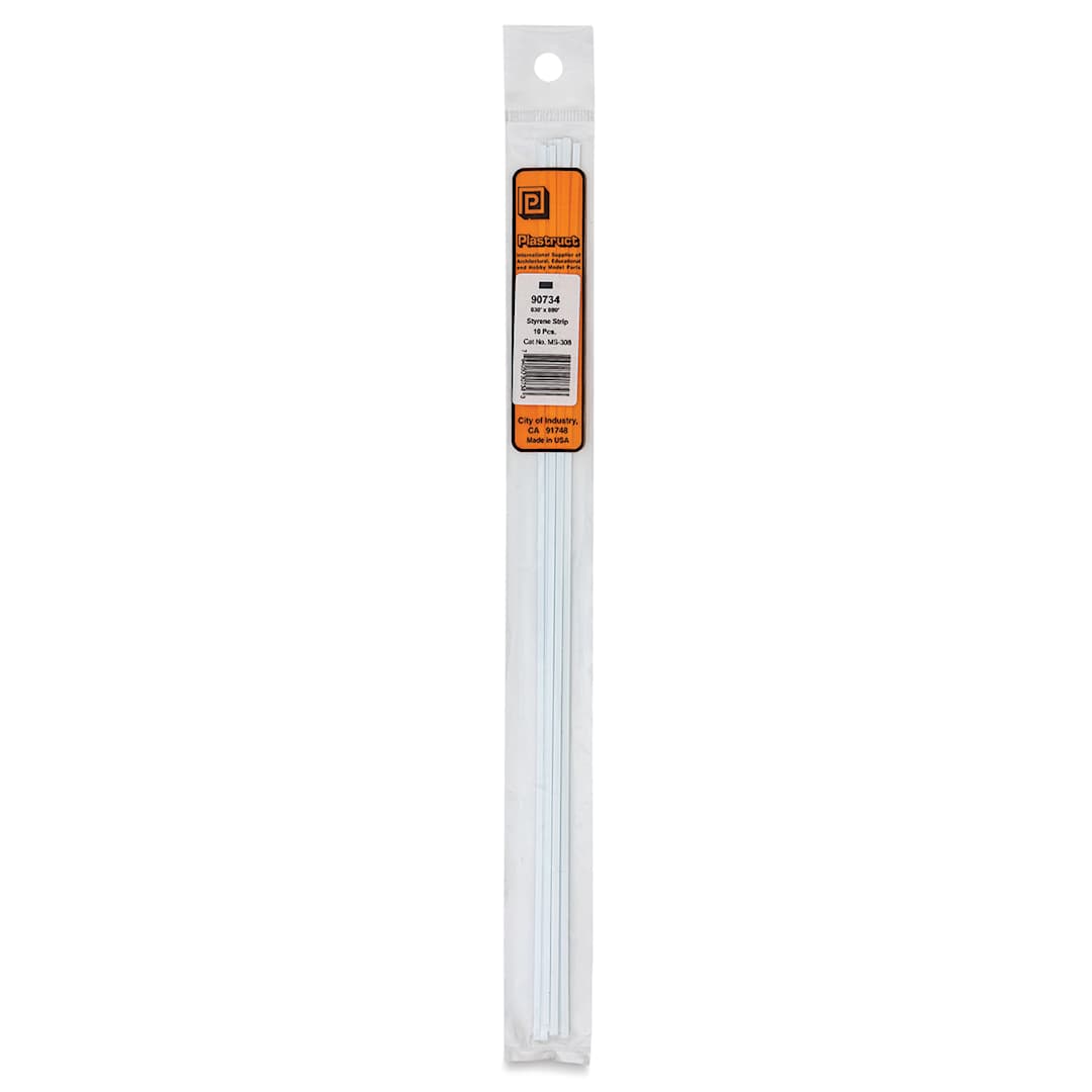 Open in modal - Plastruct Plastic Strip - Pkg of 10, 0.03" H × 0.08" W × 10" L - front of packaging