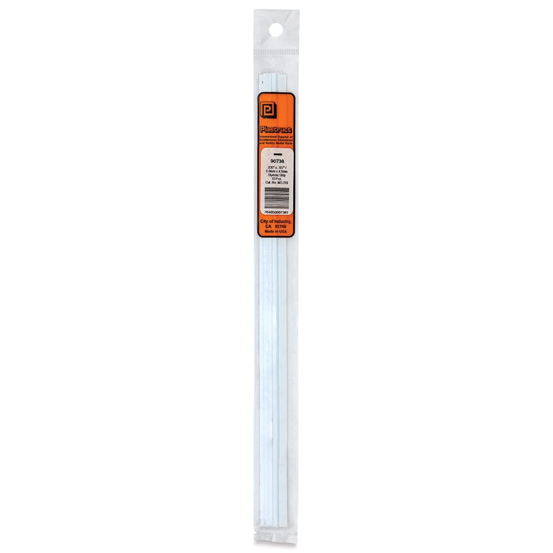 Open in modal - Plastruct Plastic Strip - Pkg of 10, 0.03" H × 0.187" W × 10" L - front of packaging