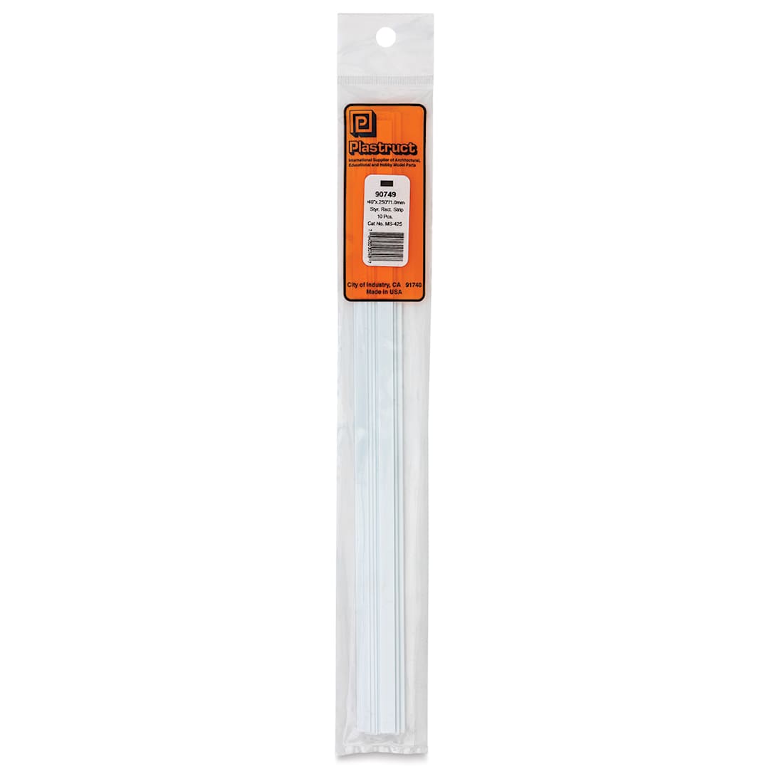 Open in modal - Plastruct Plastic Strip - Pkg of 10, 0.04" H × 0.25" W × 10" L - front of packaging