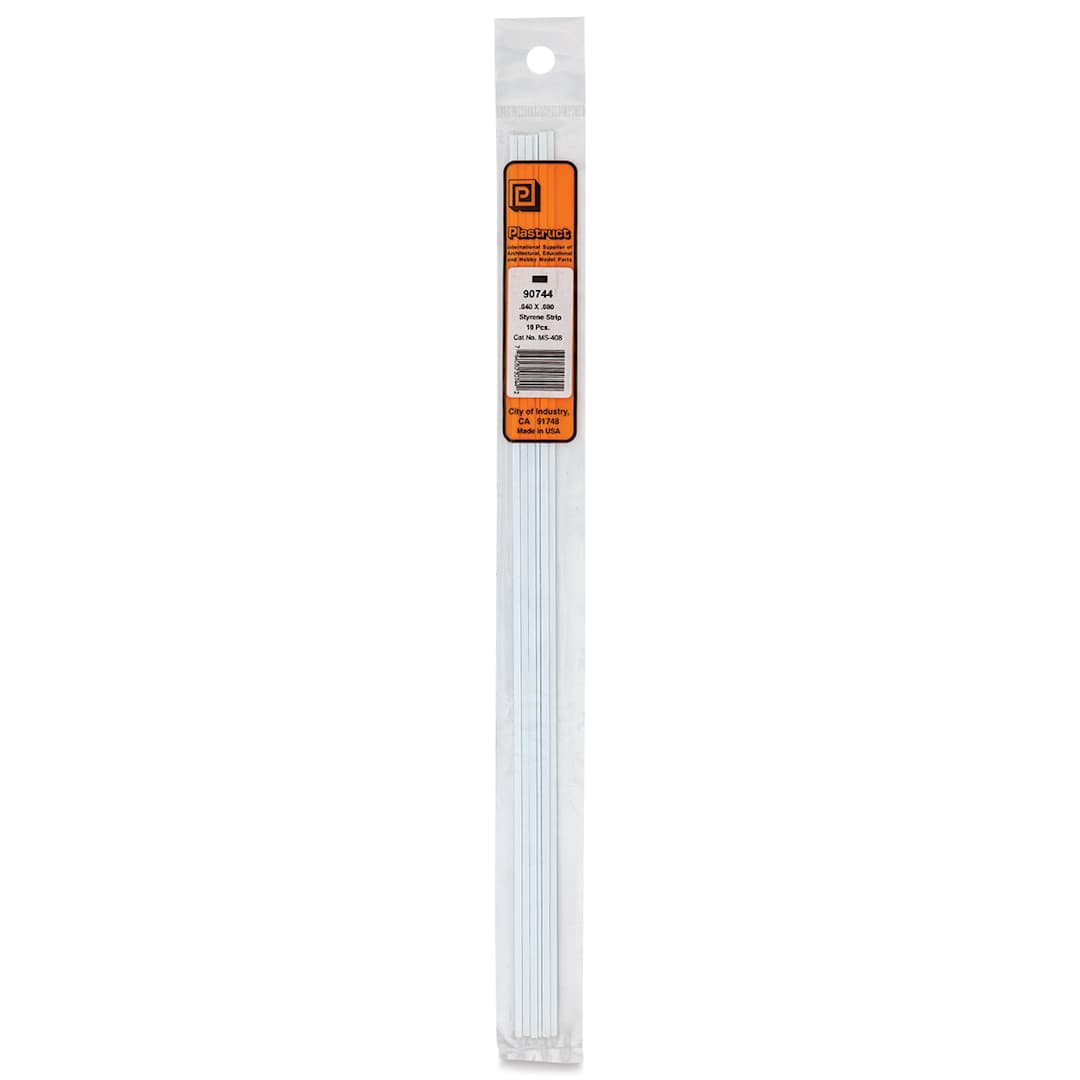Open in modal - Plastruct Plastic Strip - Pkg of 10, 0.04" H × 0.08" W × 10" L - front of packaging
