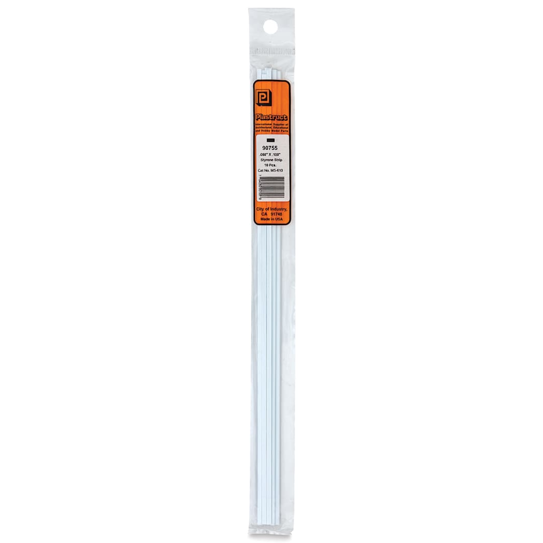 Open in modal - Plastruct Plastic Strip - Pkg of 10, 0.06" H × 0.1" W × 10" L - front of packaging