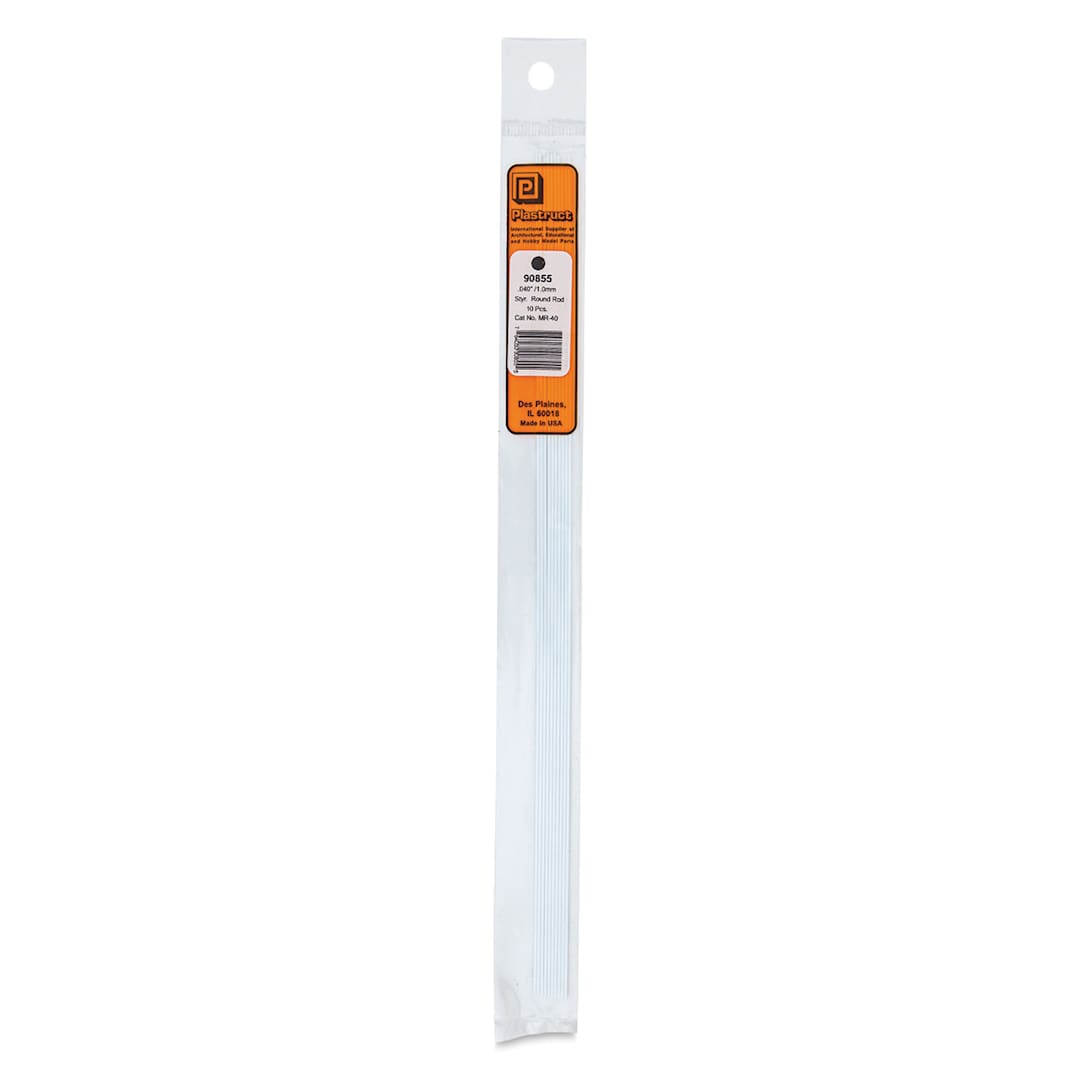 Open in modal - Plastruct Plastic Round Rod - Pkg of 10, 0.04" Dia × 10" L
