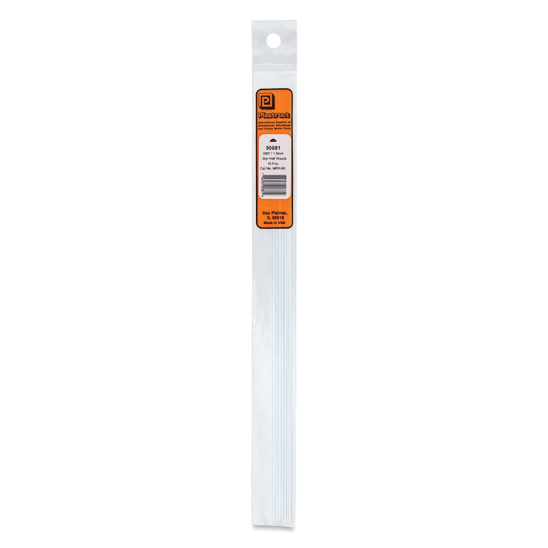 Open in modal - Plastruct Plastic Half-Round Rod - Pkg of 10, 0.06" Dia × 0.03" H × 10" L