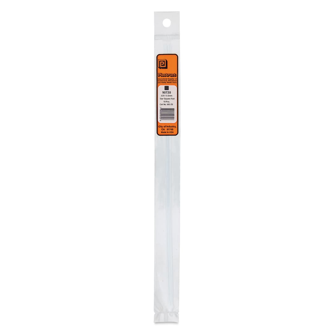 Open in modal - Plastruct Plastic Square Strip - Pkg of 10, 0.02" H × 0.02" W × 10" L