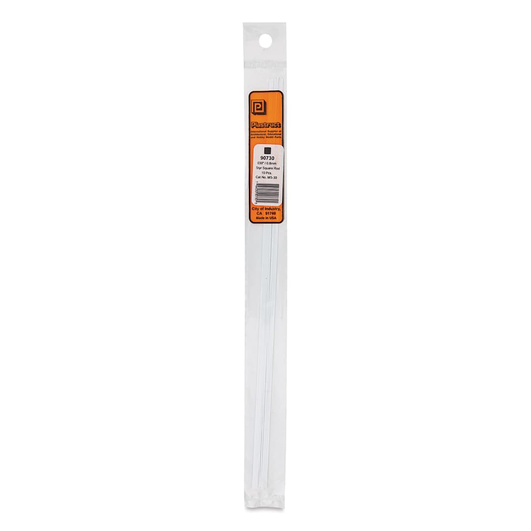 Open in modal - Plastruct Plastic Square Strip - Pkg of 10, 0.03" H × 0.03" W × 10" L