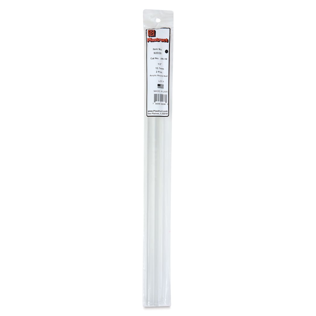 Open in modal - Plastruct Clear Acrylic Rod - 1/2" x 17-1/2" (front of packaging)