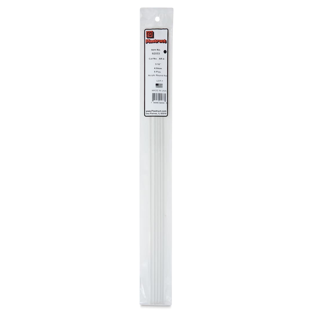 Open in modal - Plastruct Clear Acrylic Rod - 3/16" x 17-1/2" (front of packaging)