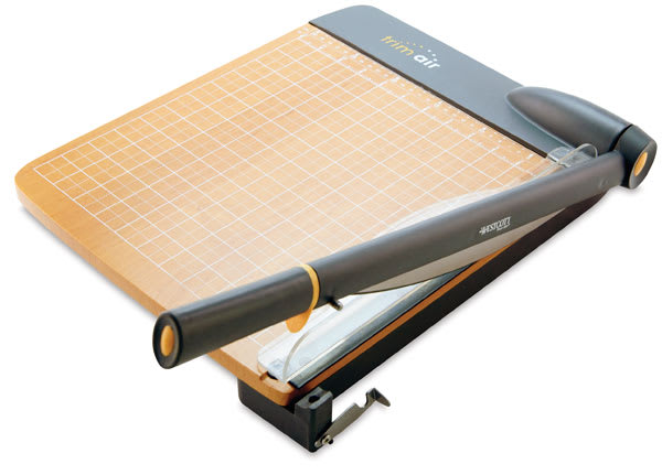 Open in modal - Trimair Guillotine Trimmers - Right angled view with blade raised slightly