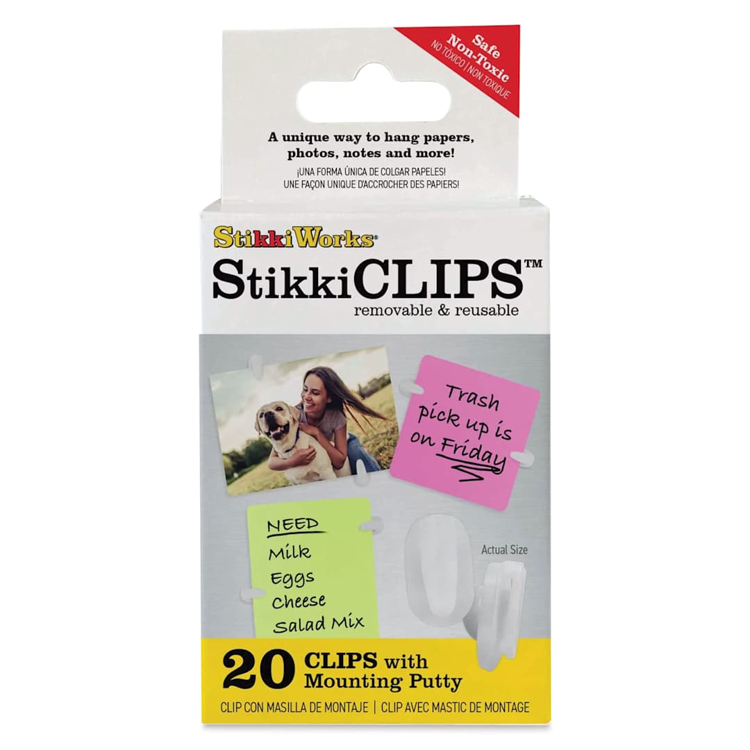 Open in modal - StikkiWorks StikkiClips - Mounting Putty, Pkg of 20, front of the packaging. 