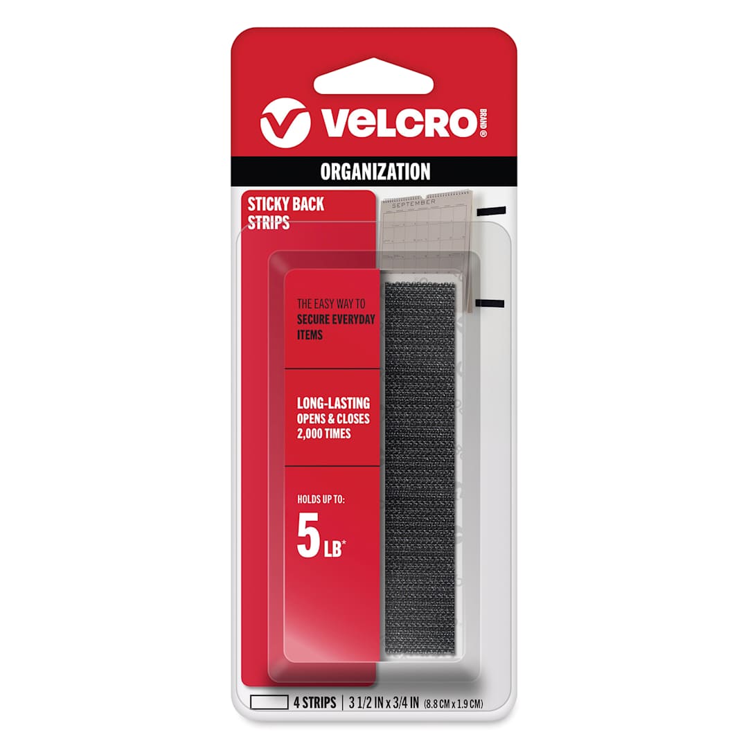 Open in modal - Velcro Sticky Back Fasteners - Pkg of 4,  Black, 3- 1/2" Strips