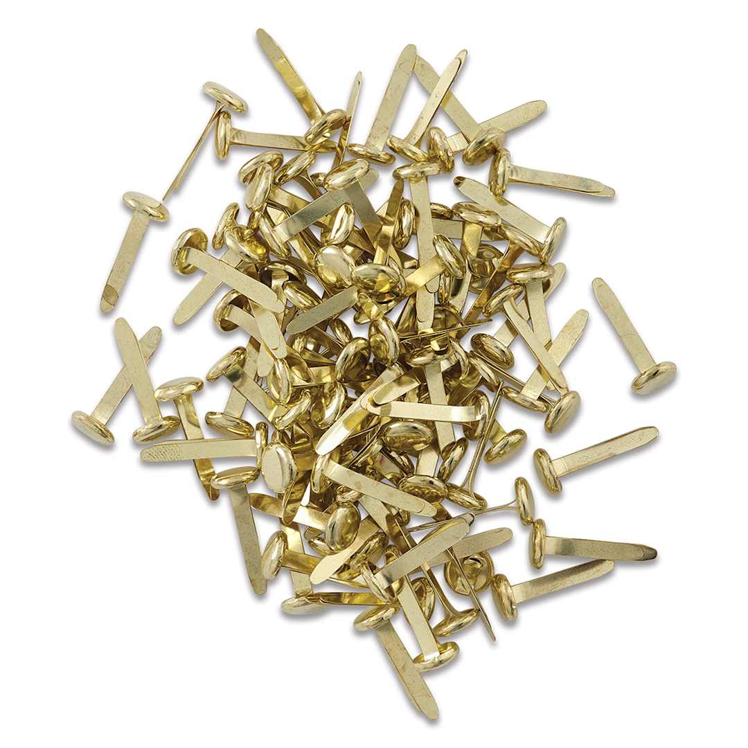 Open in modal - Officemate Round Head Paper Fasteners - 100 brass Fasteners shown in pile
