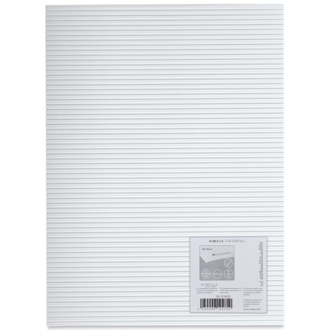 Open in modal - Schulcz Structured Plastic Sheet - Polystyrene, White, 6 mm, 7-5/8" x 11-3/4" (front of package)