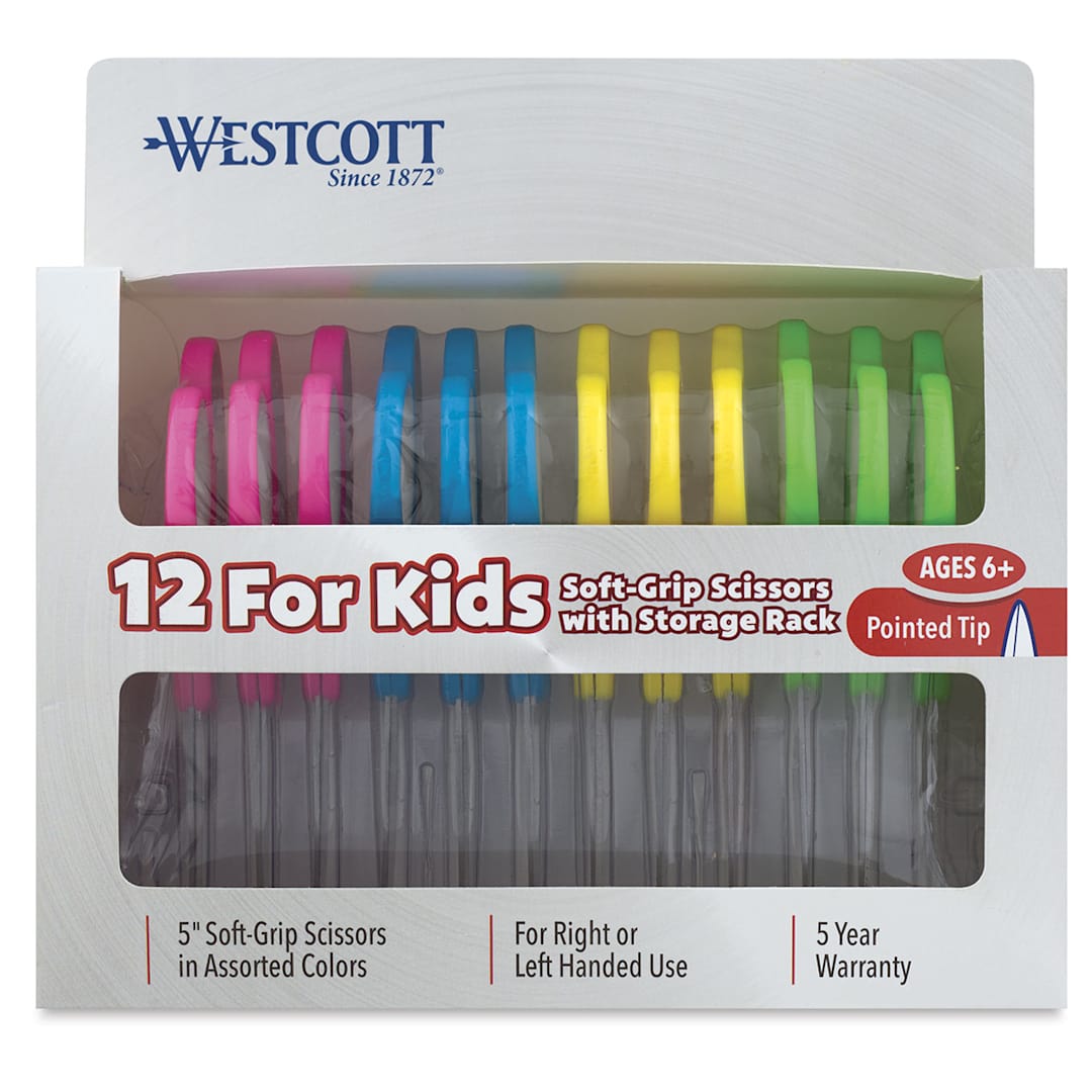 Open in modal - Westcott Soft Handle Scissors Teacher Pack - Front of 12 Pk package with Pointed Tip