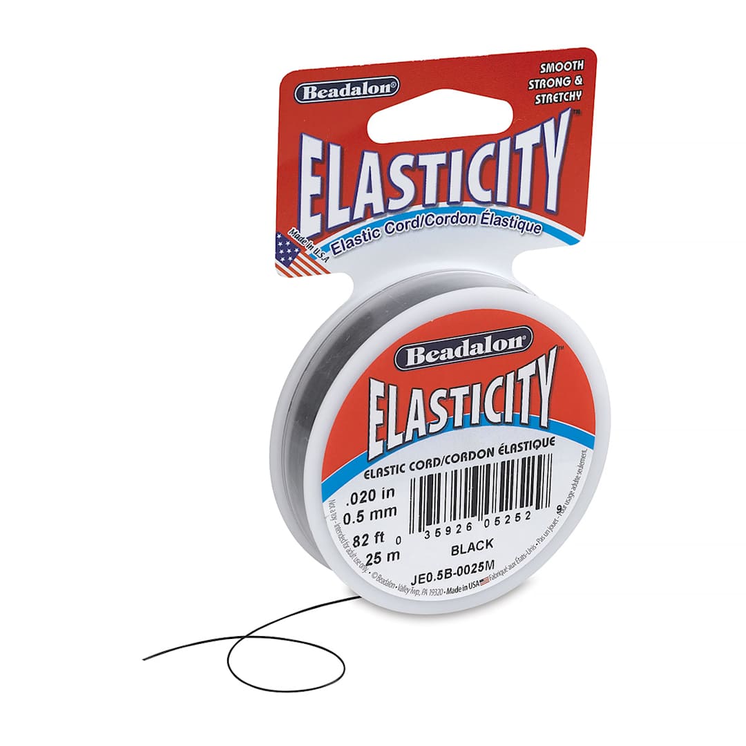 Open in modal - Beadalon Elasticity Stretch Cord - Angled view of slightly unrolled spool of Black Thread