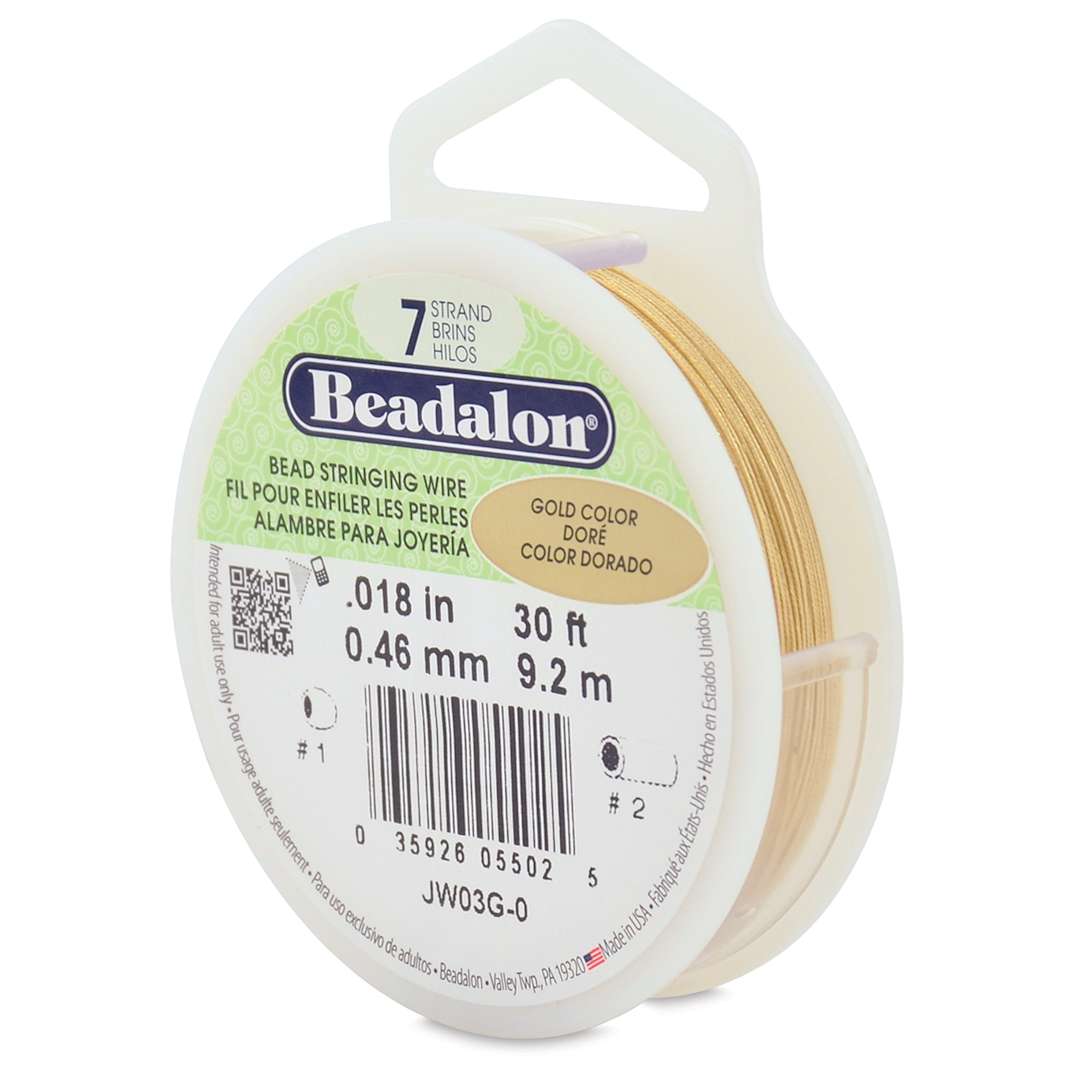Open in modal - Beadalon 7 Strand Stringing Wire - Angled view of spool of .018" diameter Gold wire
