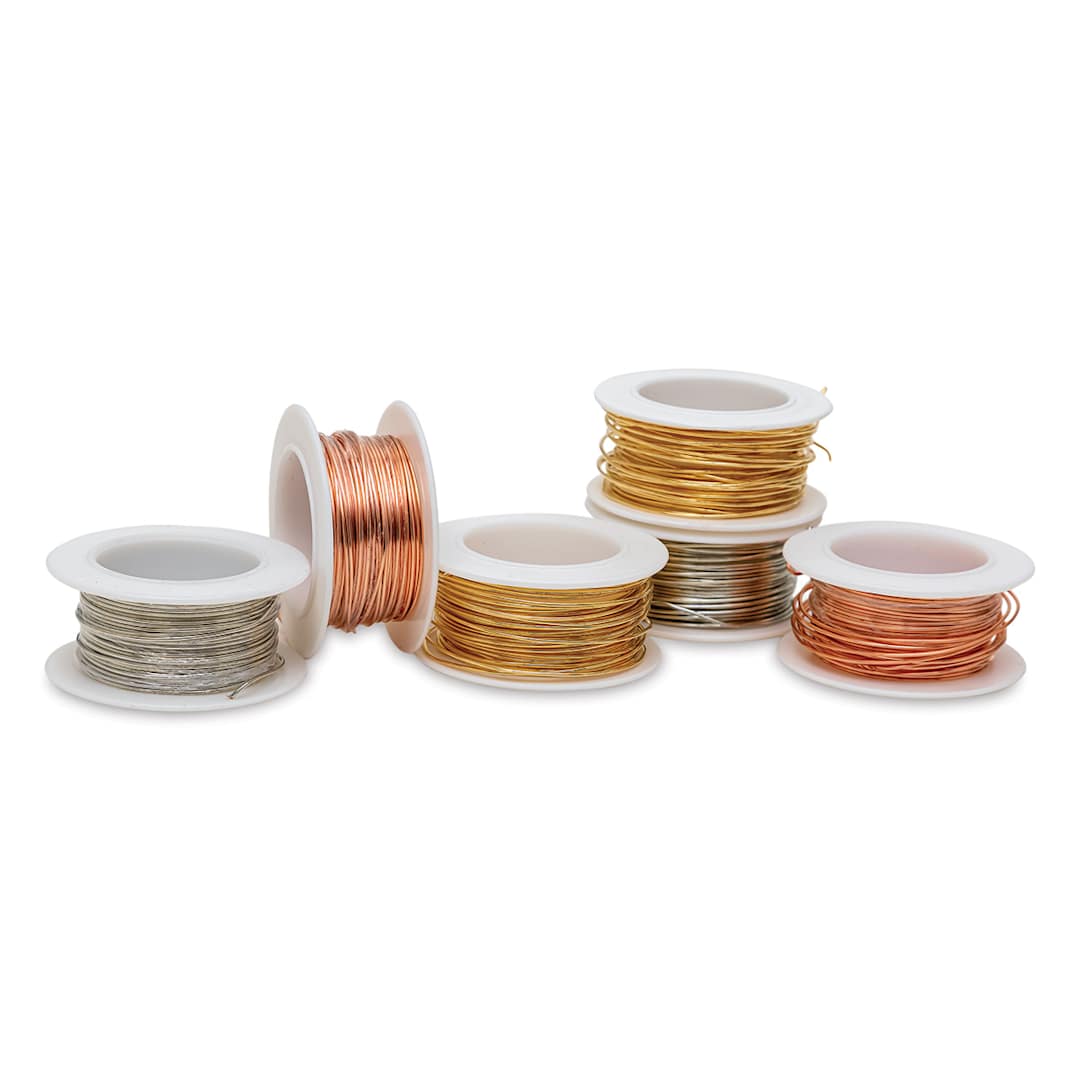Open in modal - Colored Copper Wire Pack - 22 Gauge x 15 ft, Copper, Gold, and Silver, Set of 6