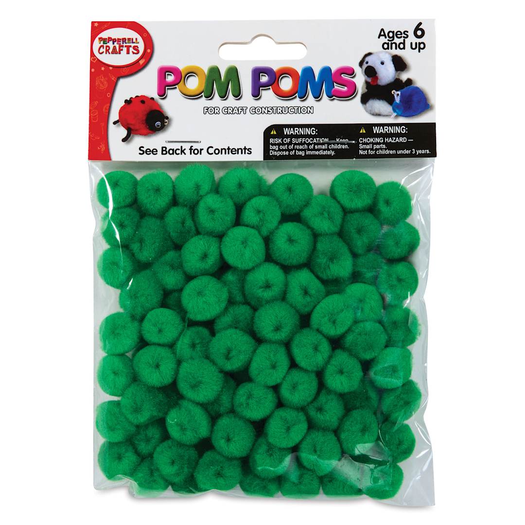 Open in modal - Pepperell Craft Pom Poms - Pkg of 100, 1/2", Kelly Green front of packaging