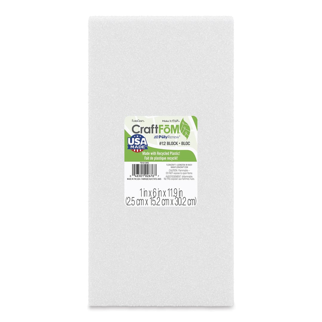 Open in modal - FloraCraft CraftFōM Blocks and Shapes - 1" x 6" x 11.9", Block - front of packaging