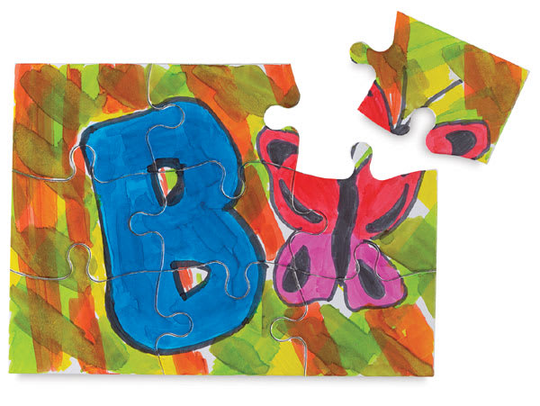 Open in modal - Create-A-Puzzle Kits - Painted 9 piece puzzle with one piece loose