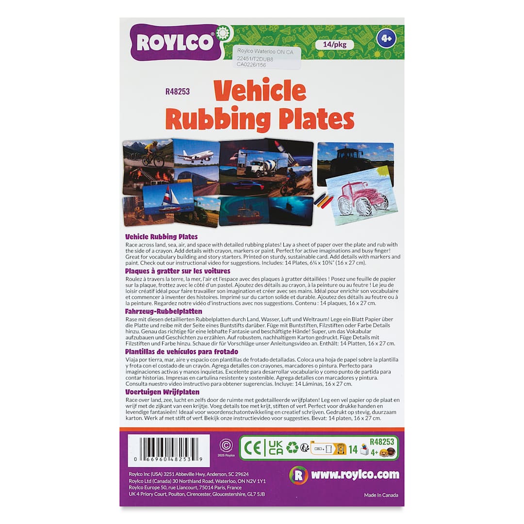 Open in modal - Roylco Rubbing Plates - Vehicles, 6-1/4" x 10-3/4", Set of 14 front of packaging