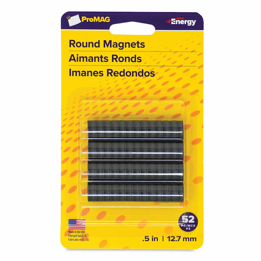 Open in modal - ProMag Flexible Button Magnets - Pkg of 52, High Energy, 1/2" front of packaging