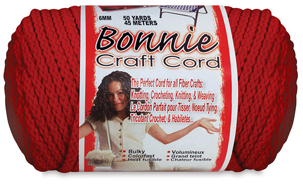 Open in modal - Bonnie Craft Cord - Front view of skein of Red Cord wiht label
