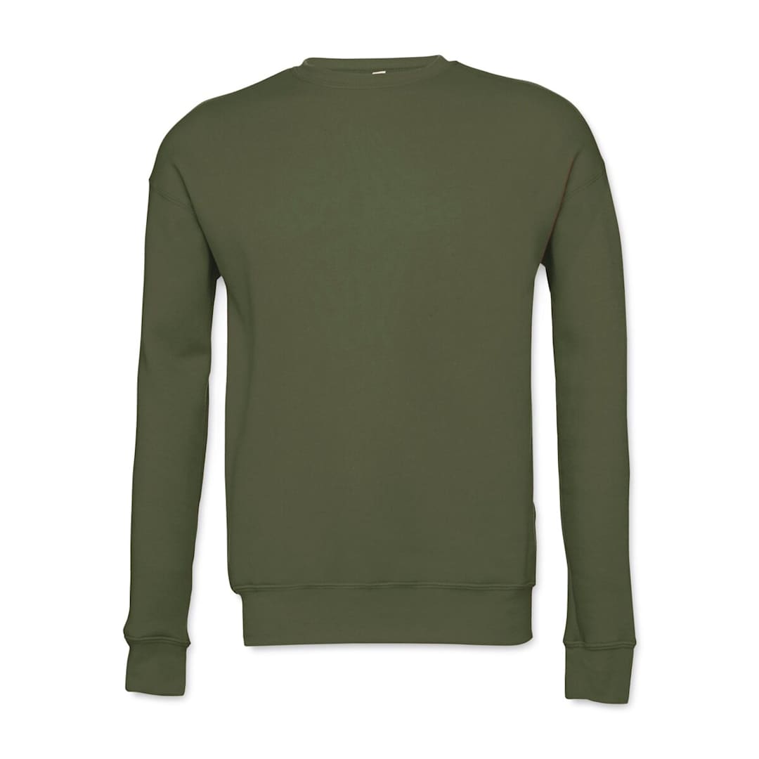 Open in modal - Bella + Canvas Unisex Sponge Fleece Drop Shoulder Sweatshirt - Military Green, X-Large - front
