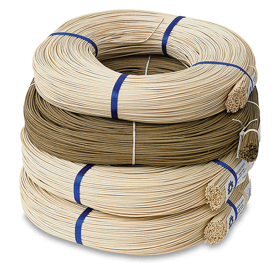 Open in modal - Cherokee Double Wall Basketry Class Kit - Components of Class Kit shown as 4 stacked rolls of reeds