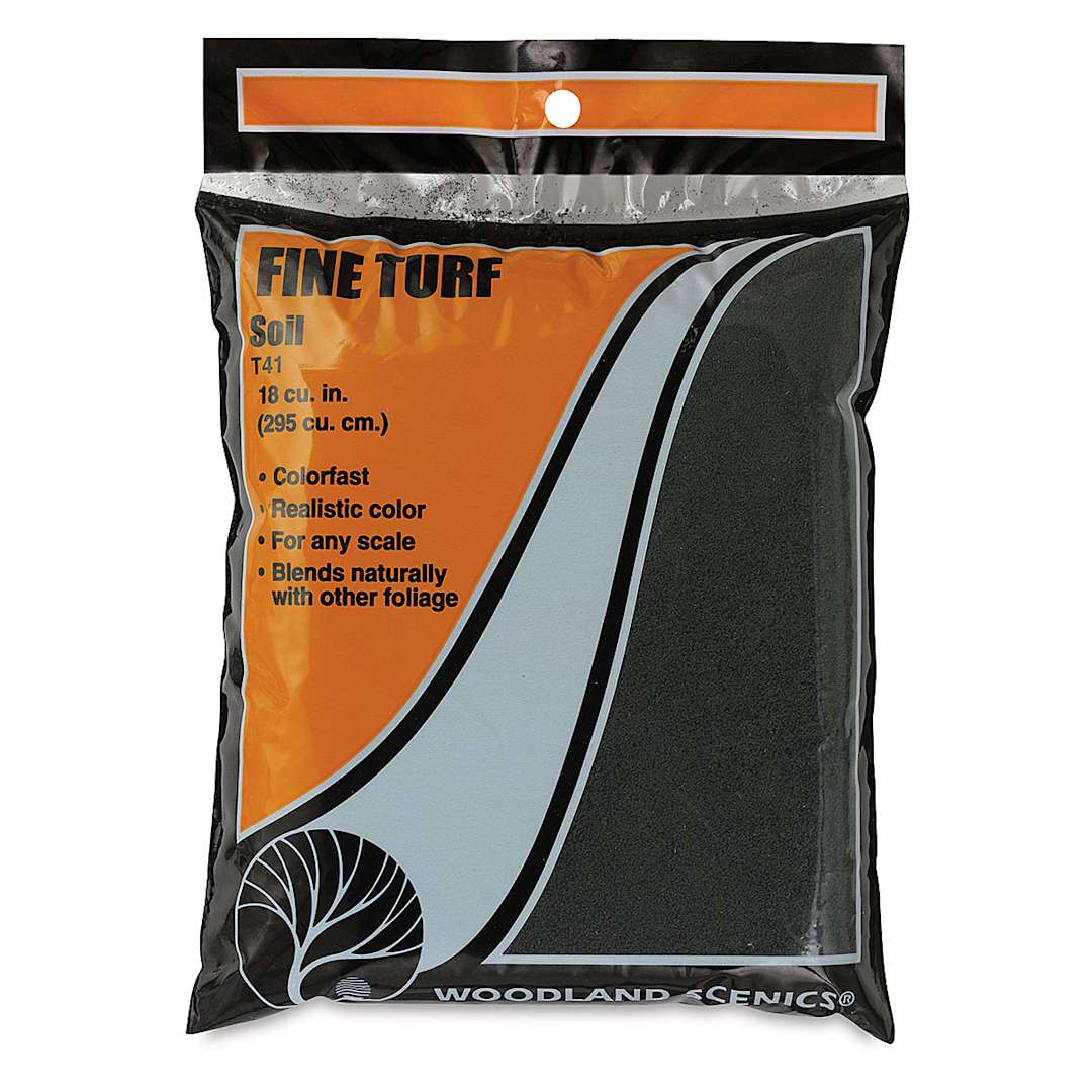 Open in modal - Woodland Scenics Model Scenery - Front of package of Fine Turf in Soil Color