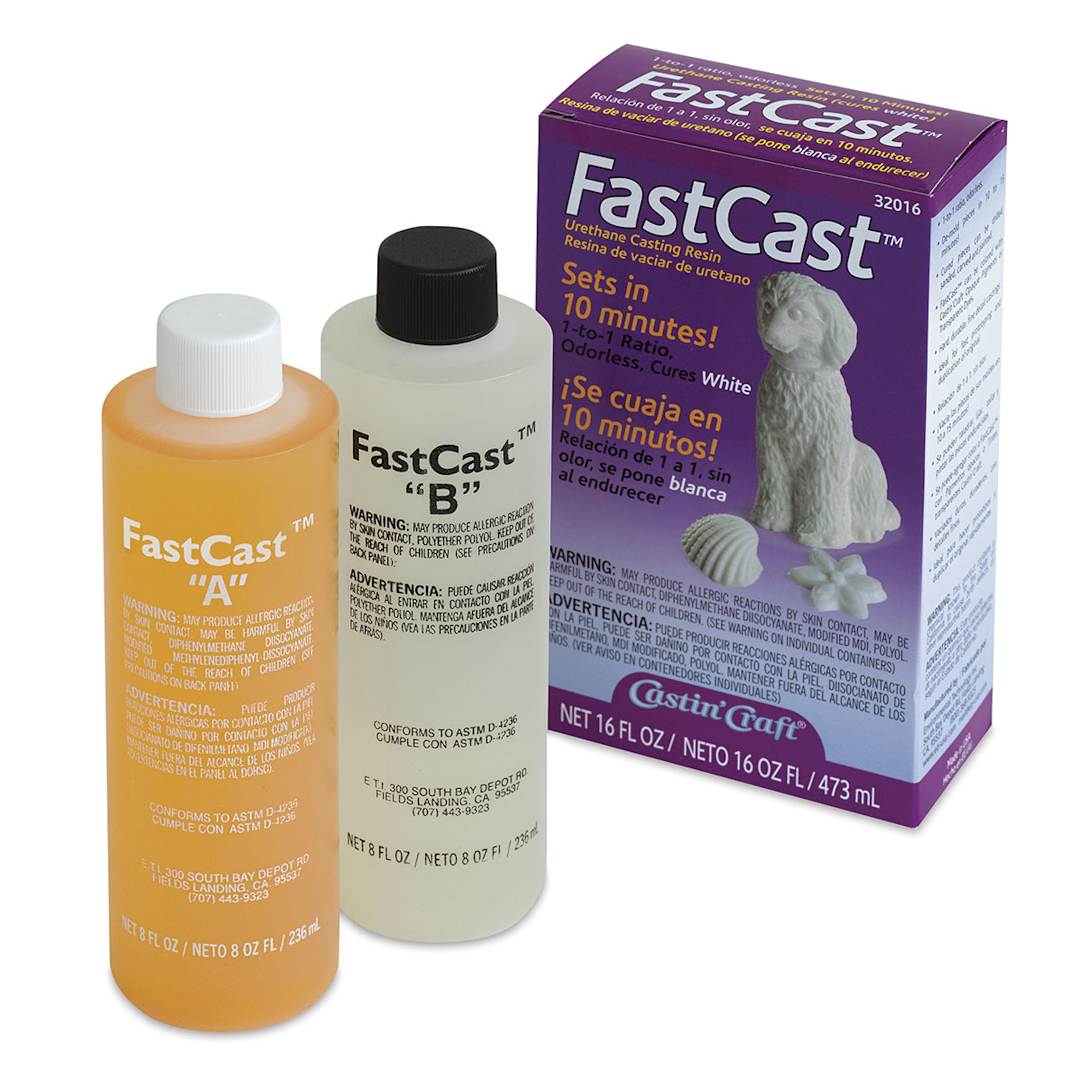 Open in modal - Castin'Craft FastCast Urethane Casting Resin - Angled view of 16 oz package with component bottles

