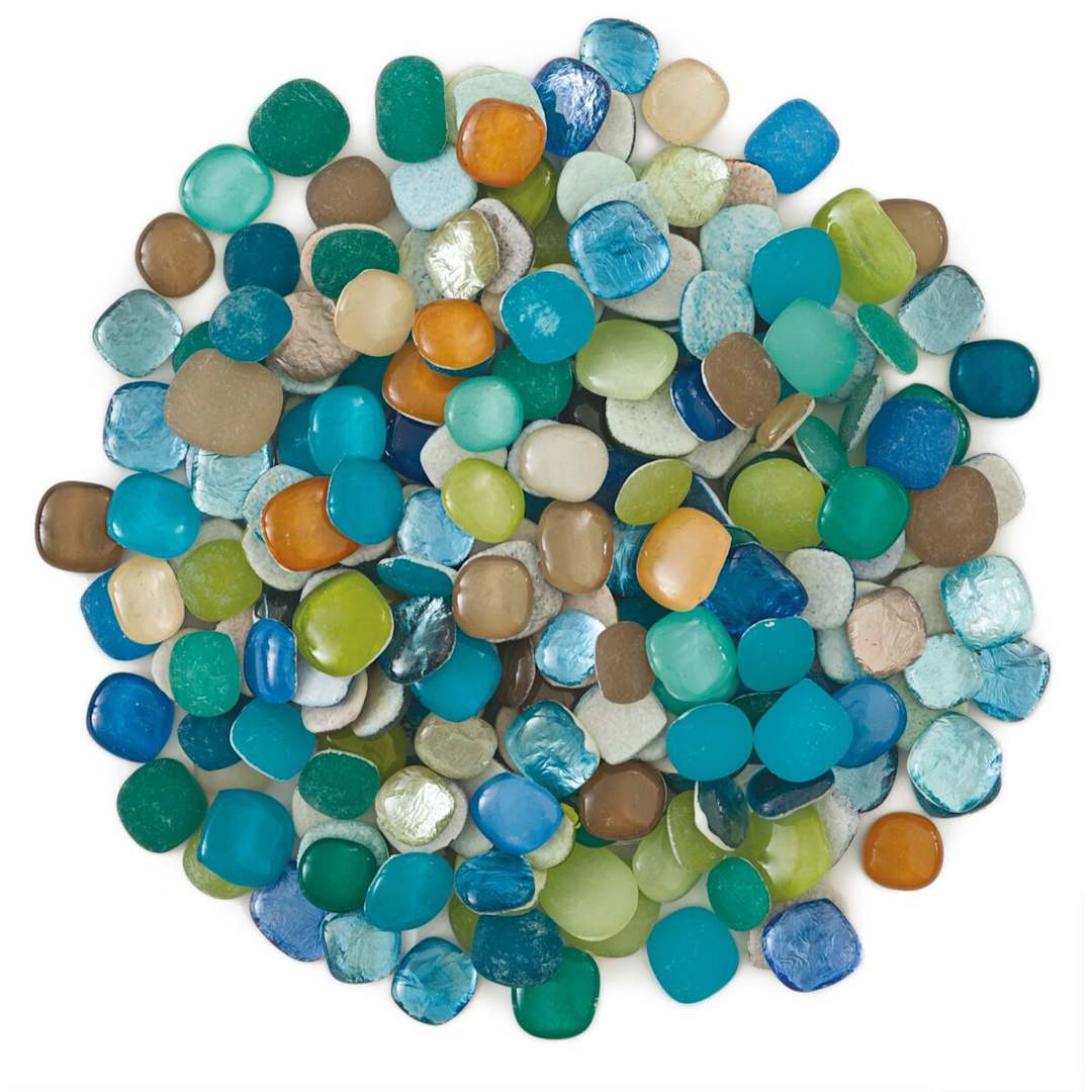 Open in modal - Mosaic Mercantile Glass Pebble Tiles - Beachside Mix, 3 lb, out of packaging