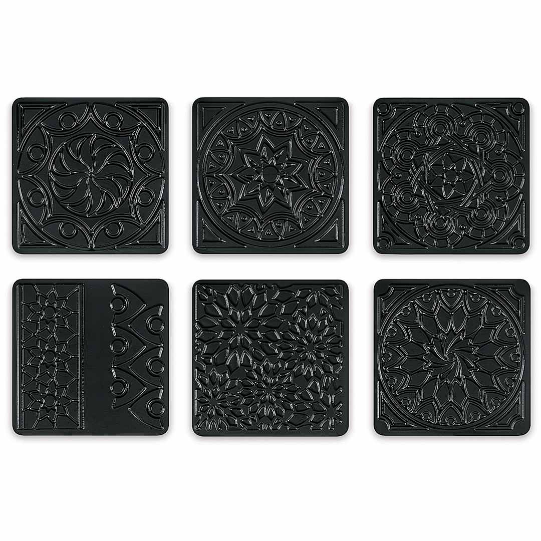 Open in modal - Cedar Canyon Rubbing Plates - Front view of 6 Kaleidoscope design plates