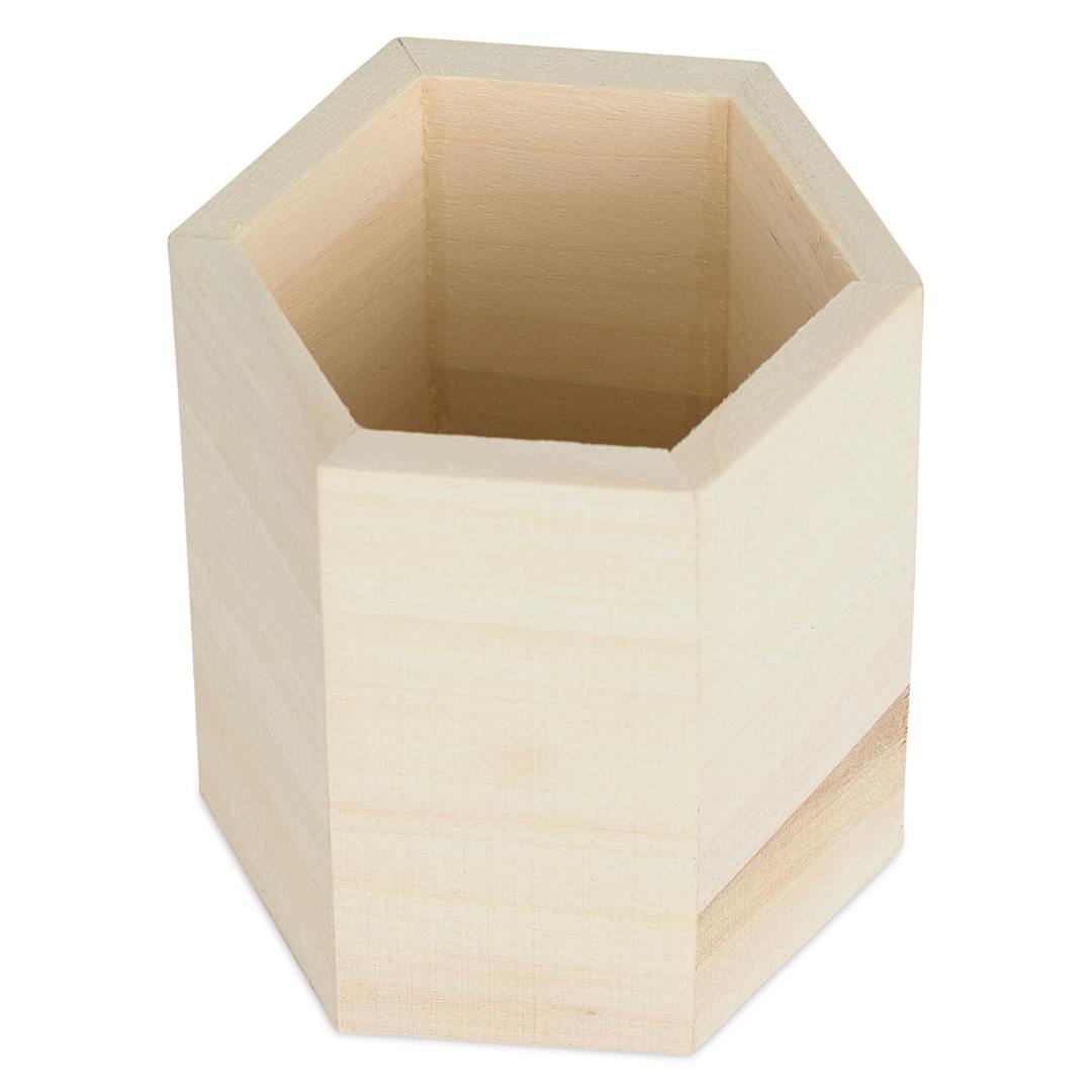 Open in modal - MultiCraft Wood Desk Organizers - Top angled view of Hexagonal Organizer