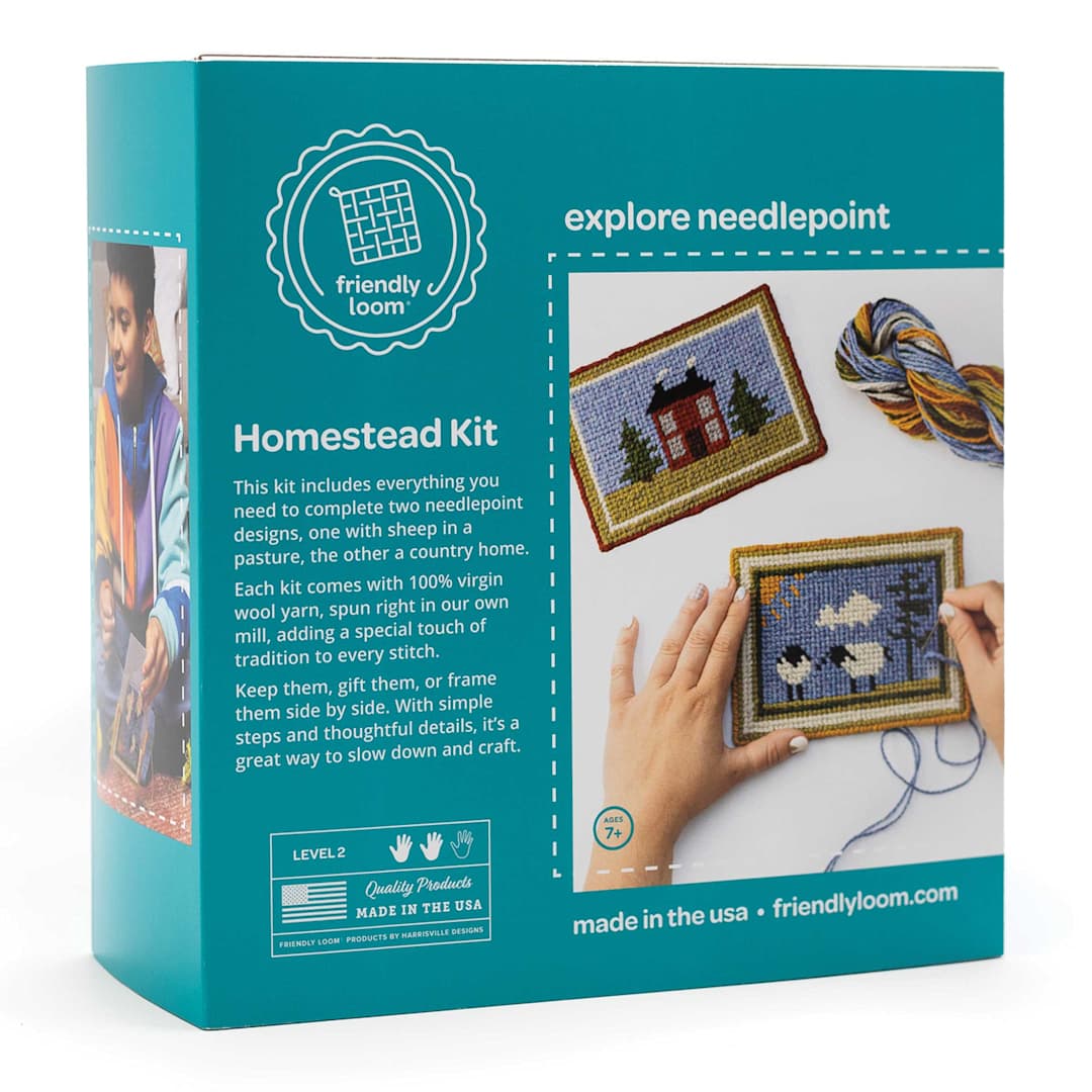 Open in modal - Friendly Loom Explore Needlepoint Homestead Kit front of packaging