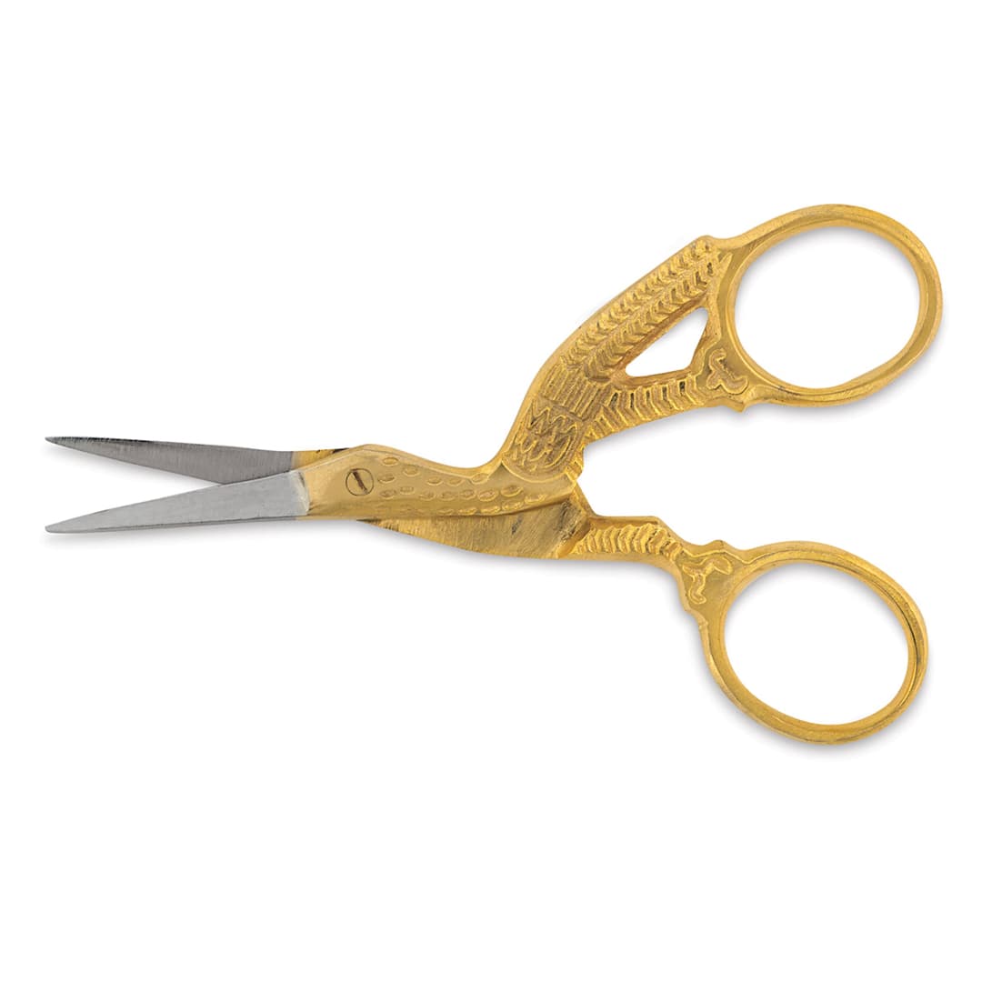 Open in modal - Allary Embroidery Stork Scissors - Side view of scissors slightly open