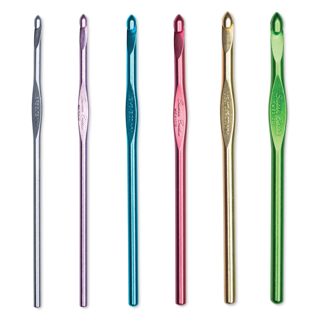 Open in modal - Susan Bates Silvalume Crochet Hook Set - Set of 6, F5, G6, H8, I9, J10 and K10-1/2