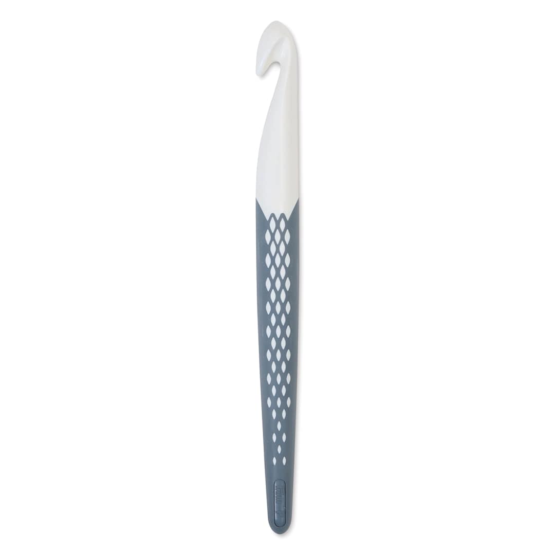 Open in modal - Prym Ergonomics Crochet Hook - P, hook in upright position outside of the packaging