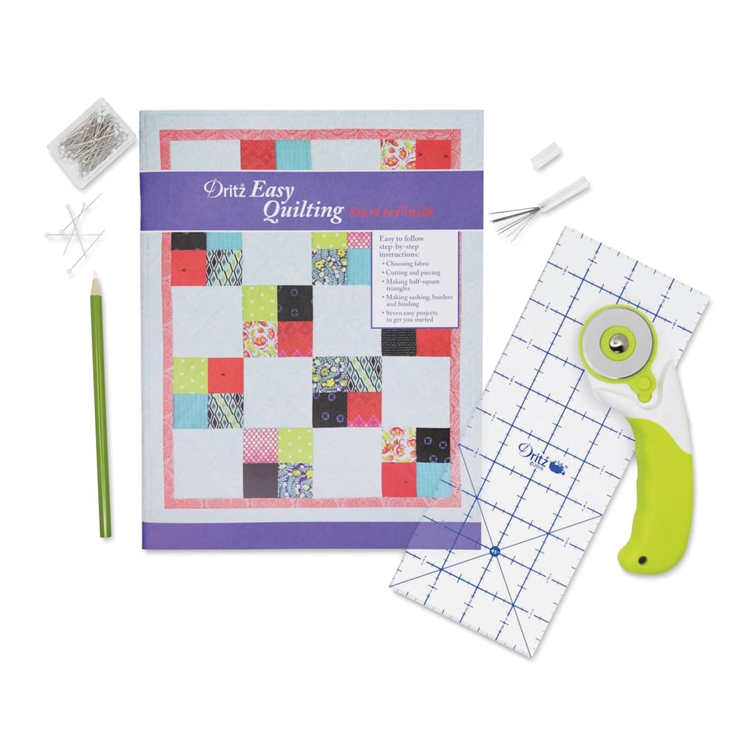 Open in modal - Dritz Essential Quilt Kit For Beginners (contents laid-out)