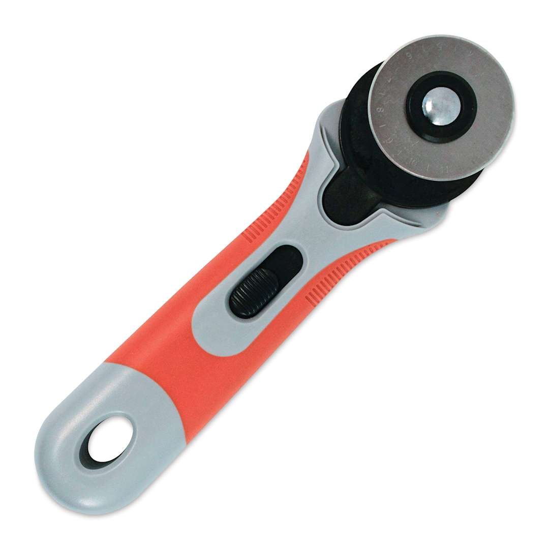 Open in modal - Realeather Leather Rotary Cutter, blade protecting shield retracted