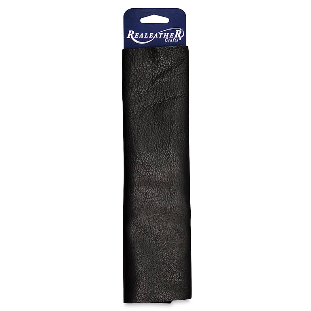 Open in modal - Realeather Premium Trim Leather - Front view of Black Leather on Hang Tag