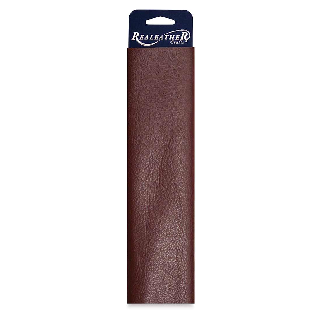 Open in modal - Realeather Premium Trim Leather - Front view of Brown Leather on Hang Tag