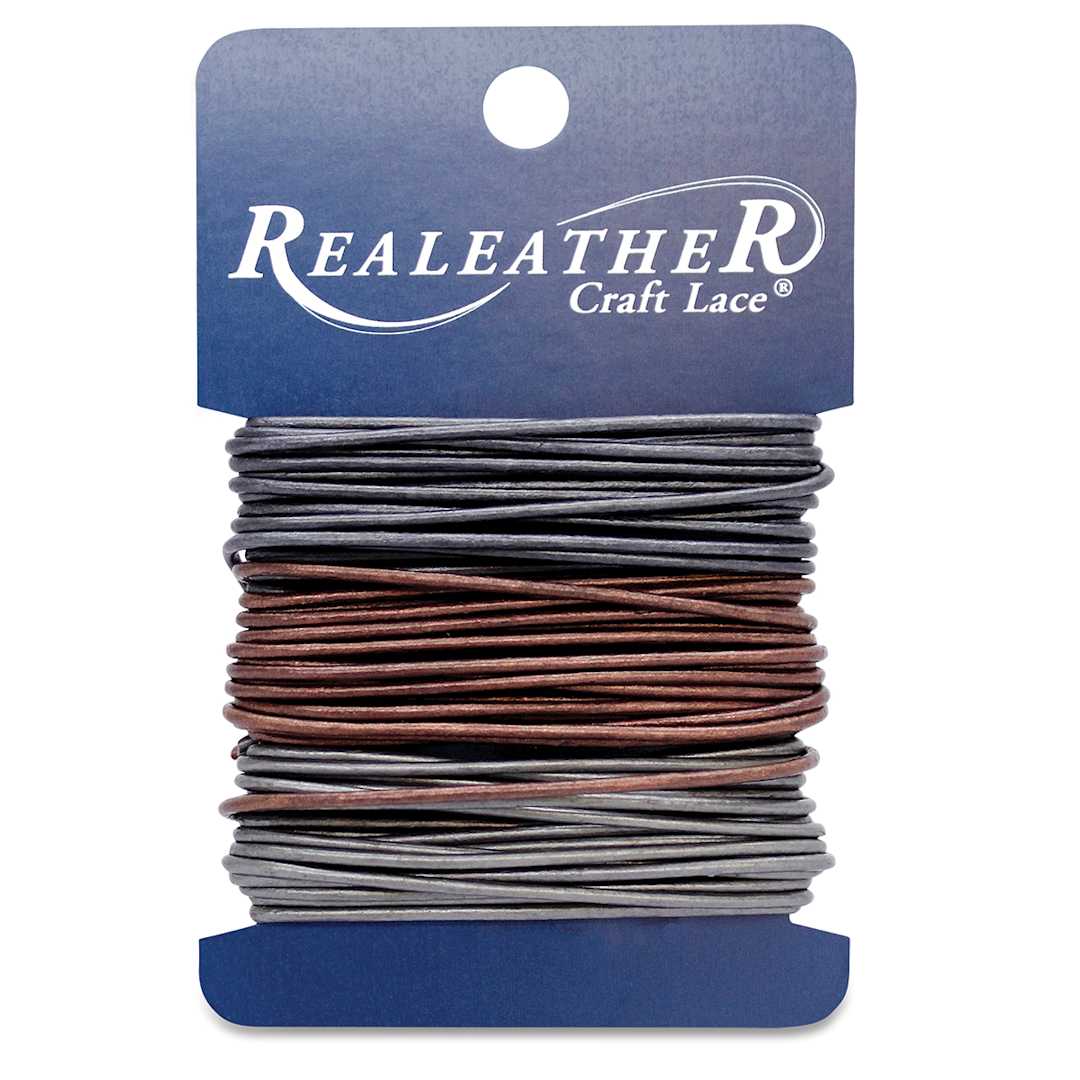 Open in modal - Realeather Round Leather Lace - Onyx/Bronze/Pewter, 1.5 mm x 8 yds