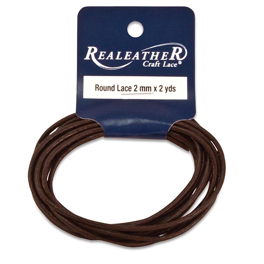 Open in modal - Realeather Round Leather Lace - Loop of Brown cord on hang tag