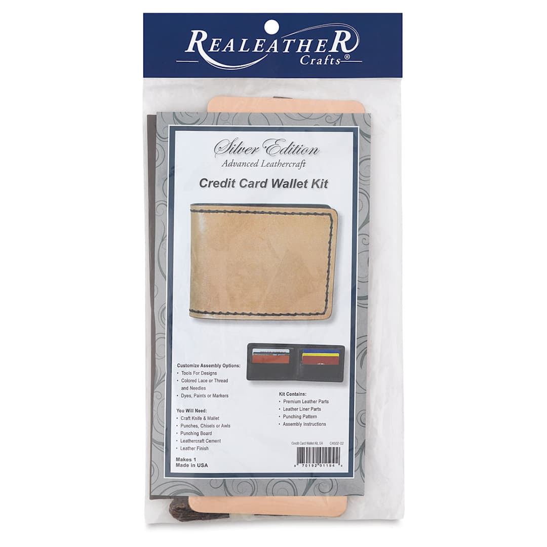 Open in modal - Realeather Leather Credit Card Wallet Kit - Front of Kit package shown

