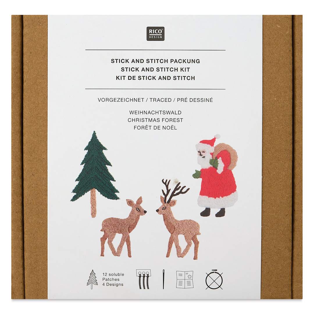 Open in modal - Rico Design Stick and Stitch Embroidery Kit - Pkg of 12, Christmas Forest front of packaging
